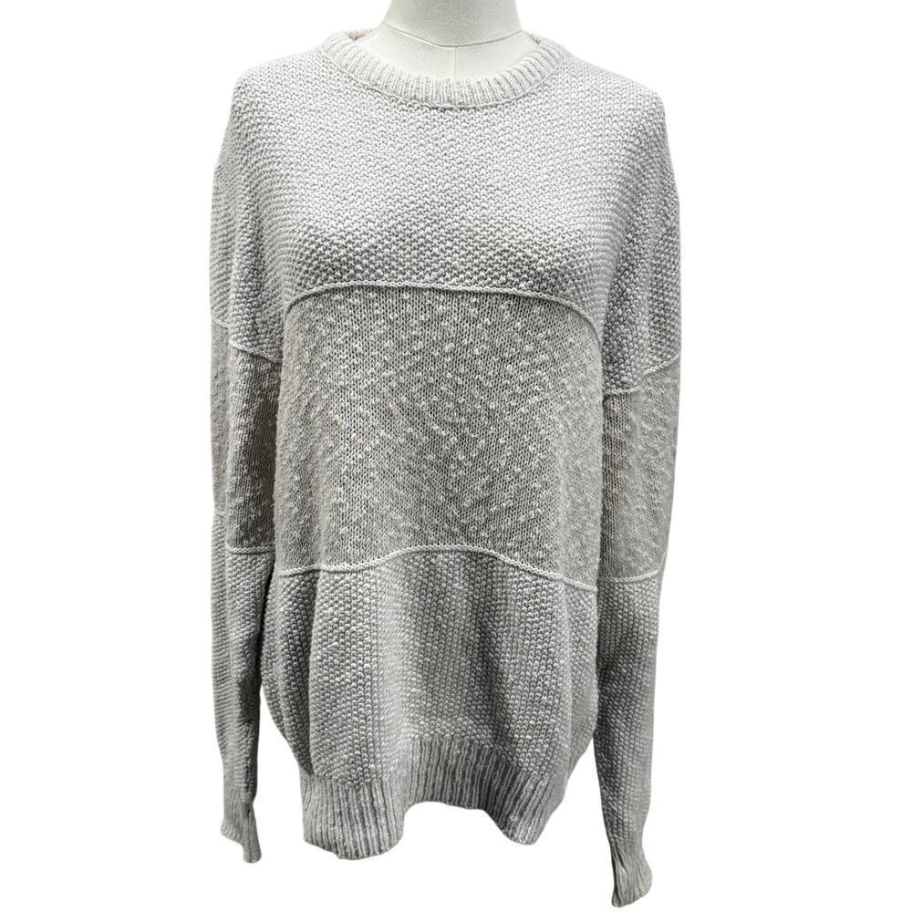Boathouse Row Oversized Cotton Textured Fisherman Knit Sweater Cream Women L